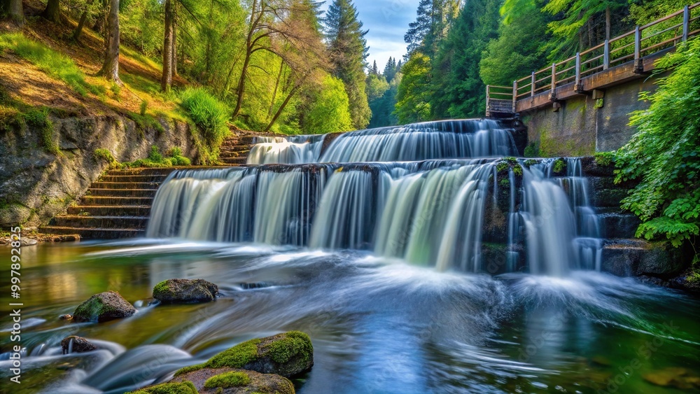 Obraz premium Eye level view of Lake Creek Falls and fish ladder near Eugene Oregon