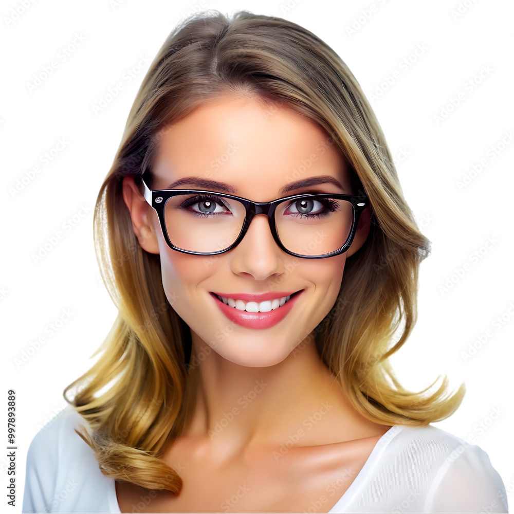 Pretty good skin smiling woman in transparent glass on transparent background Pretty good skin smiling woman in transparent glass on transparent background
