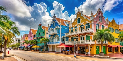 Colorful buildings and vibrant streets in the capital city of Aruba showcasing Caribbean charm