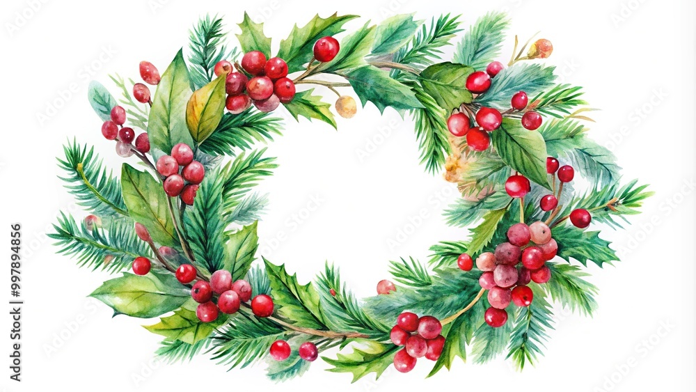 Eye Level Watercolor Christmas Wreath with berries Eye Level Watercolor Christmas Wreath with berries