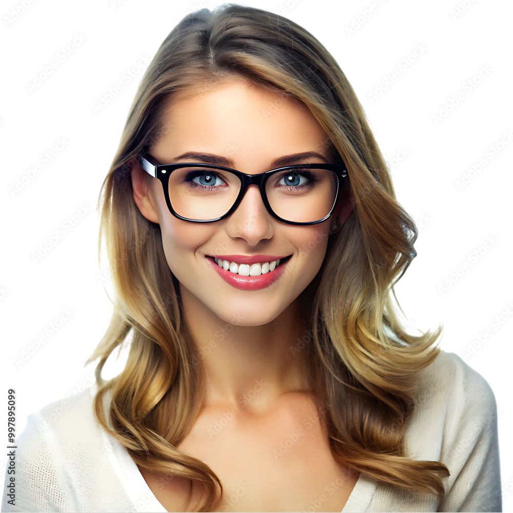Pretty good skin smiling woman in transparent glass on transparent background Pretty good skin smiling woman in transparent glass on transparent background
