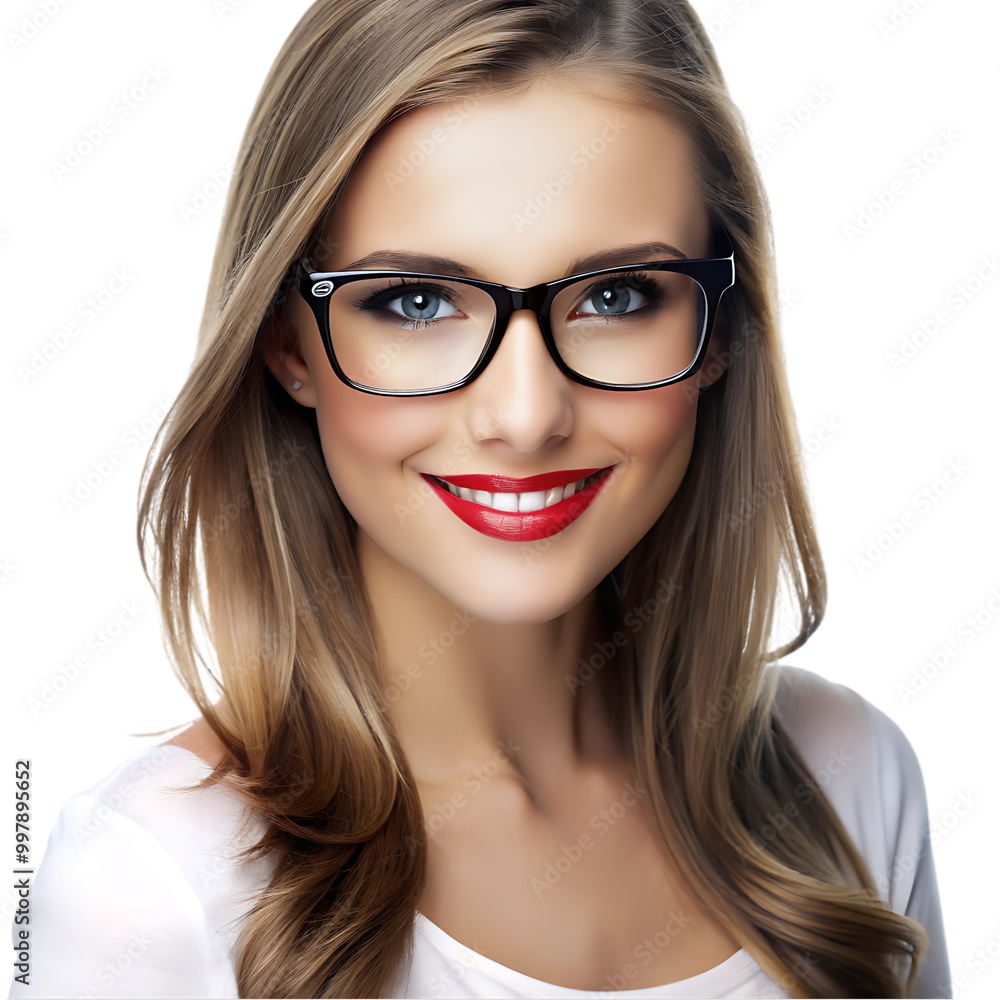 Pretty good skin smiling woman in transparent glass on transparent background Pretty good skin smiling woman in transparent glass on transparent background