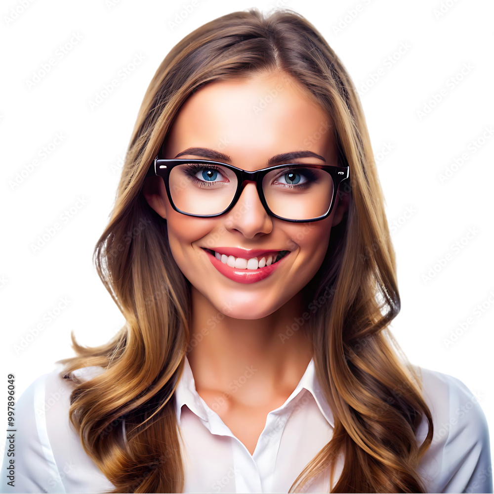 Pretty good skin smiling woman in transparent glass on transparent background Pretty good skin smiling woman in transparent glass on transparent background