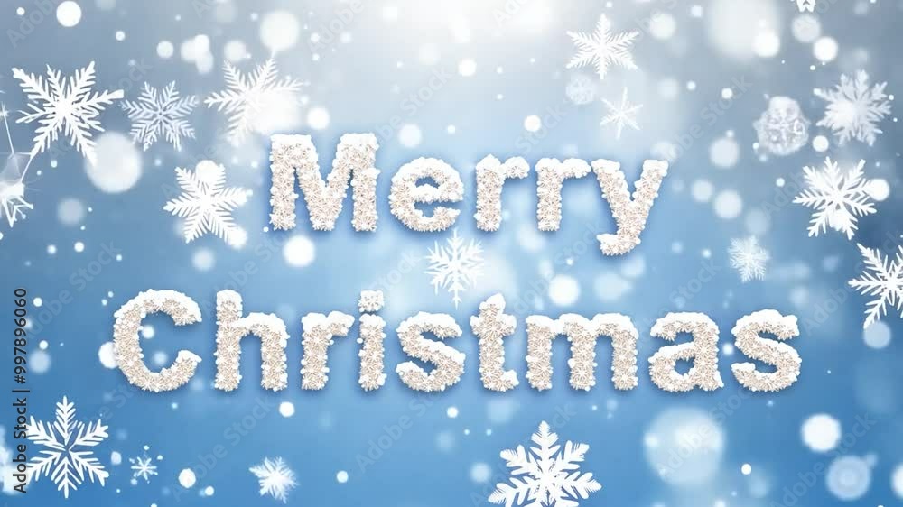 Snowflakes gently falling around the text merry christmas create a festive atmosphere against a calming blue background, evoking the magic of winter celebrations Snowflakes gently falling around the text merry christmas create a festive atmosphere against a calming blue background, evoking the magic of winter celebrations