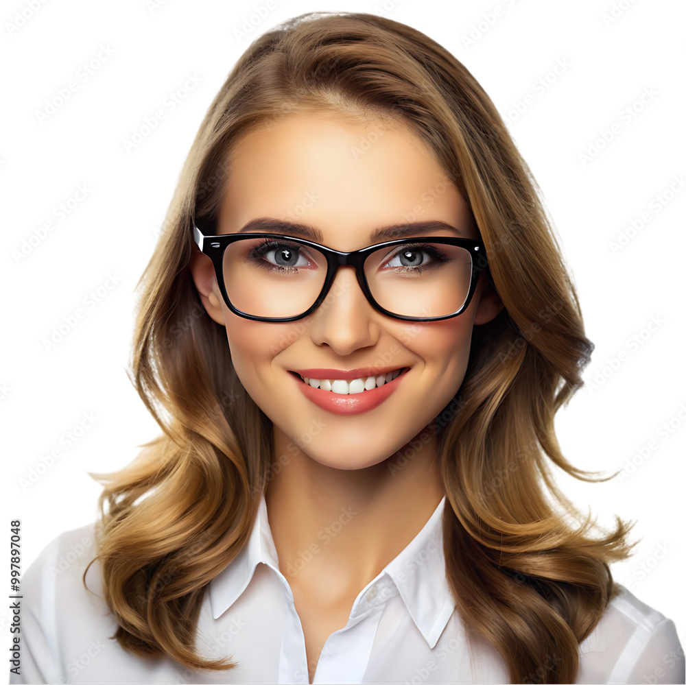 Pretty good skin smiling woman in transparent glass on transparent background Pretty good skin smiling woman in transparent glass on transparent background