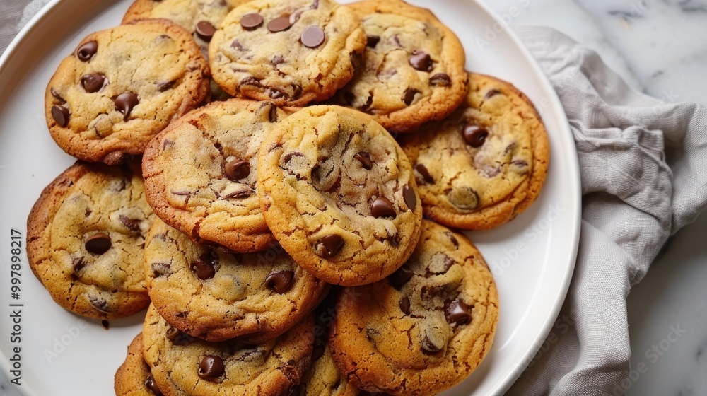 A plate of chocolate chip cookies A plate of chocolate chip cookies