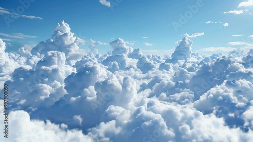 Aerial view of fluffy white clouds against clear blue sky