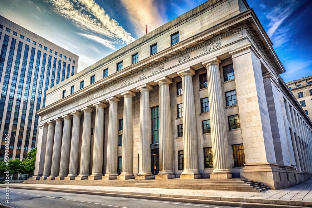 Fototapeta premium Federal Reserve Bank building with columns in Forced Perspective