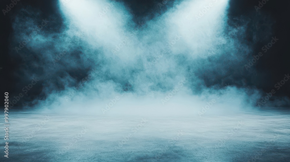 Obraz premium Blue Fog Smoke Background Dramatic Studio Lighting Effect