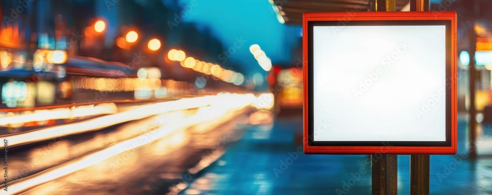 Blank Billboard Mockup Night City Street Scene Blank Billboard Mockup Night City Street Scene