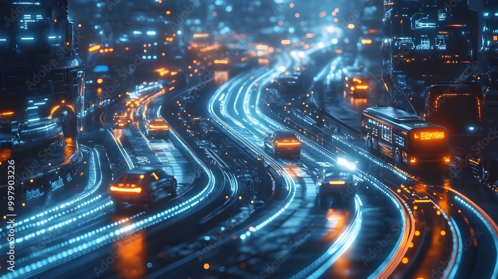 Pictures of cars under neon-lit streets over busy intersections Pictures of cars under neon-lit streets over busy intersections
