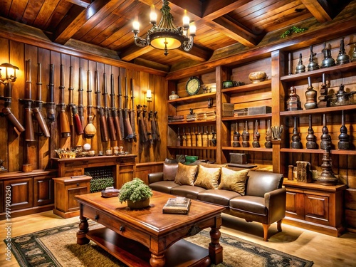 Elegant Gun Rooms Showcasing Firearms with Rustic Decor and Organized Storage Solutions for Collectors photo