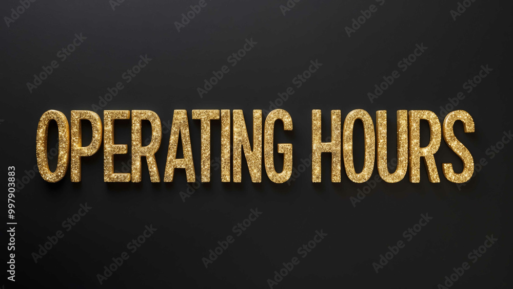 operating hours word lettering with glitter gold shining effect on plain black background operating hours word lettering with glitter gold shining effect on plain black background