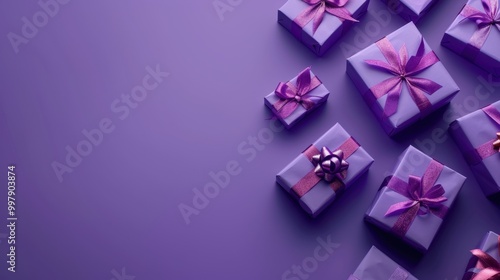 Elegant Purple Gift Boxes on a Violet Background