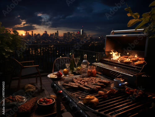 Barbecue party under the urban night sky photo