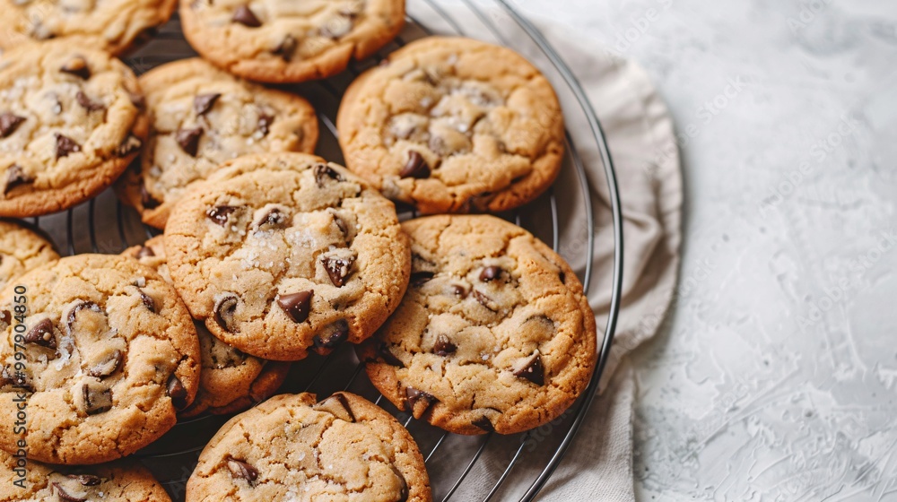 Freshly baked cookies are placed on a cooling rack to cool Freshly baked cookies are placed on a cooling rack to cool