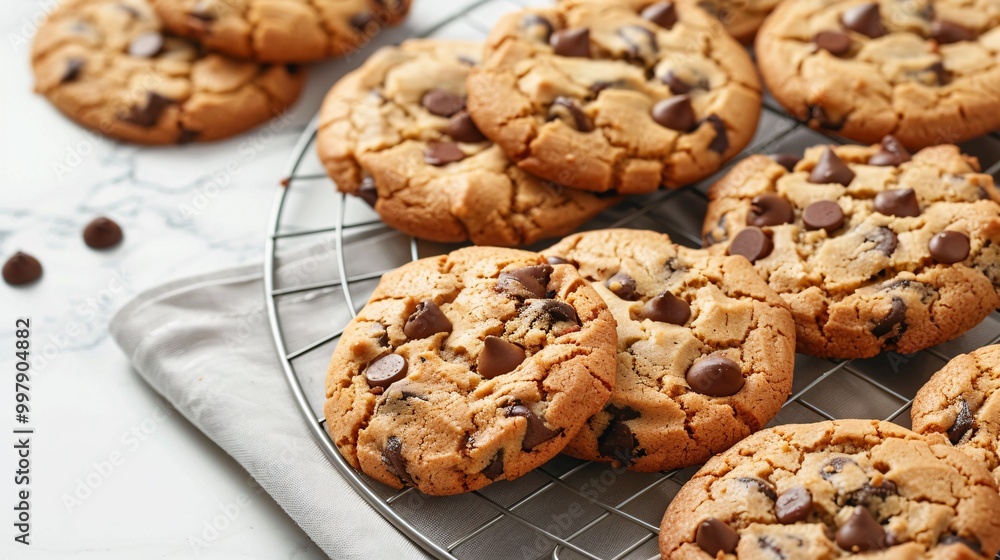 Freshly baked cookies are placed on a cooling rack to cool Freshly baked cookies are placed on a cooling rack to cool