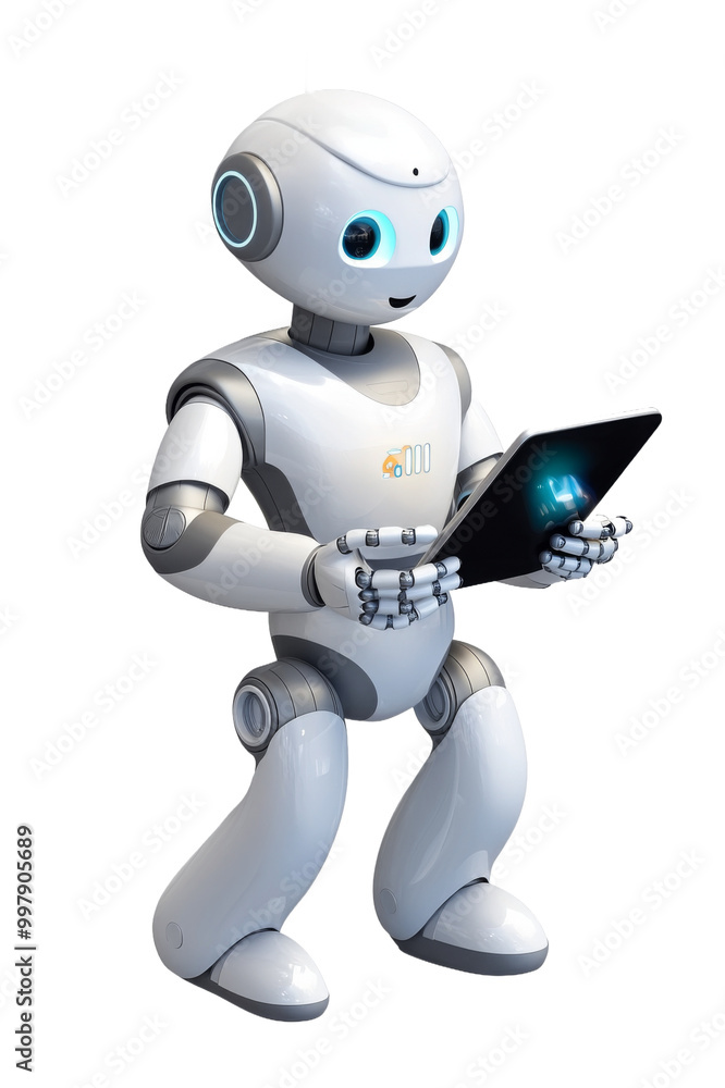 Futuristic Robot Holding Tablet - Advanced Technology, Artificial Intelligence, and Robotics Concept Futuristic Robot Holding Tablet - Advanced Technology, Artificial Intelligence, and Robotics Concept