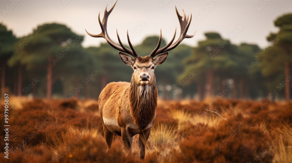 Obraz premium Majestic Stag Standing Proud in Autumn Forest