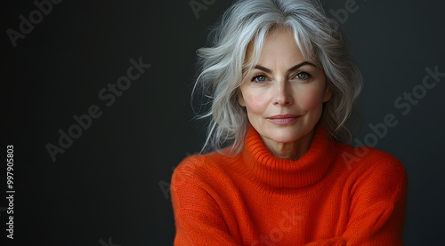 An Older Woman Standing with Her Arms Crossed, Wearing a Thoughtful Expression, Exuding Confidence and Wisdom, Representing the Strength and Resilience of Aging Gracefully in Modern Society 