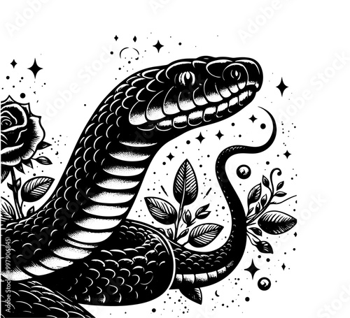 black mamba snake hand drawn vector graphic asset	