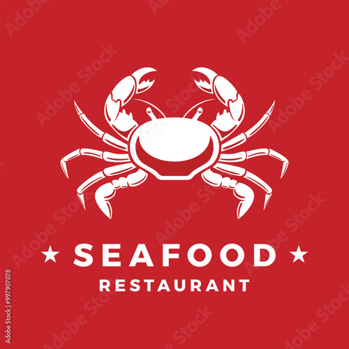 A colorful and delicious Seafood Restaurant Logo creatively featuring an enticing crab design. Vector illustration in minimalistic style. Ideal for logos, signs, websites