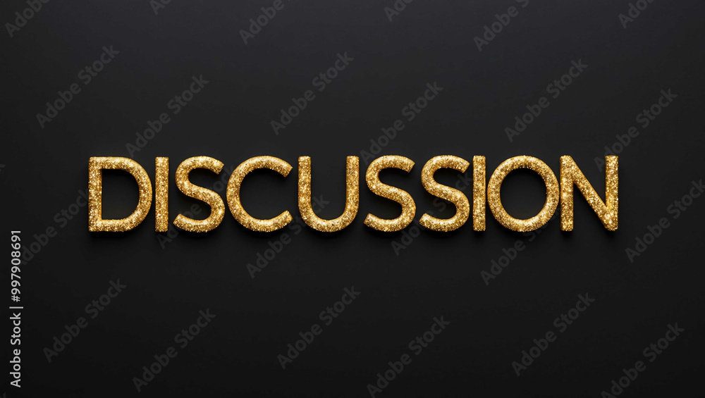 discussion word lettering with glitter gold shining effect on plain black background discussion word lettering with glitter gold shining effect on plain black background