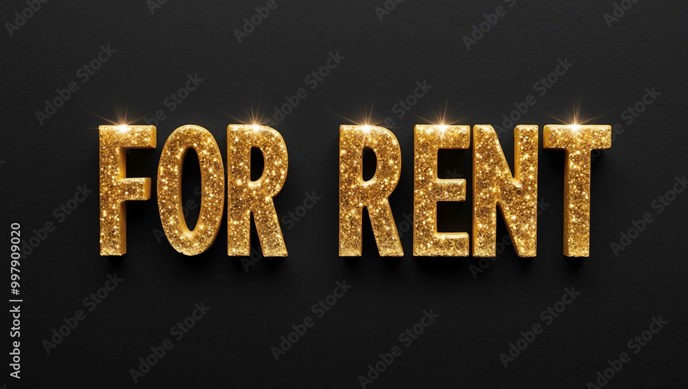 for rent word lettering with glitter gold shining effect on plain black background for rent word lettering with glitter gold shining effect on plain black background
