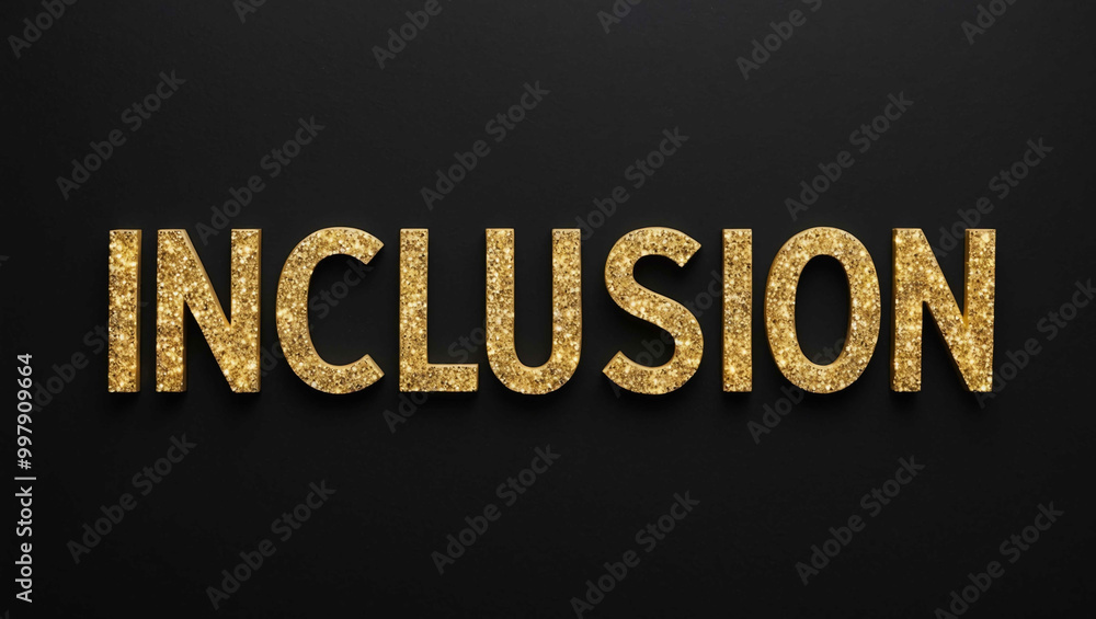 inclusion word lettering with glitter gold shining effect on plain black background inclusion word lettering with glitter gold shining effect on plain black background