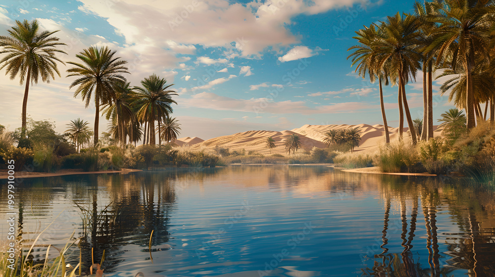 A tranquil desert oasis surrounded by towering sand dunes, Incredible oases hidden among the endless sands, Generative Ai A tranquil desert oasis surrounded by towering sand dunes, Incredible oases hidden among the endless sands, Generative Ai