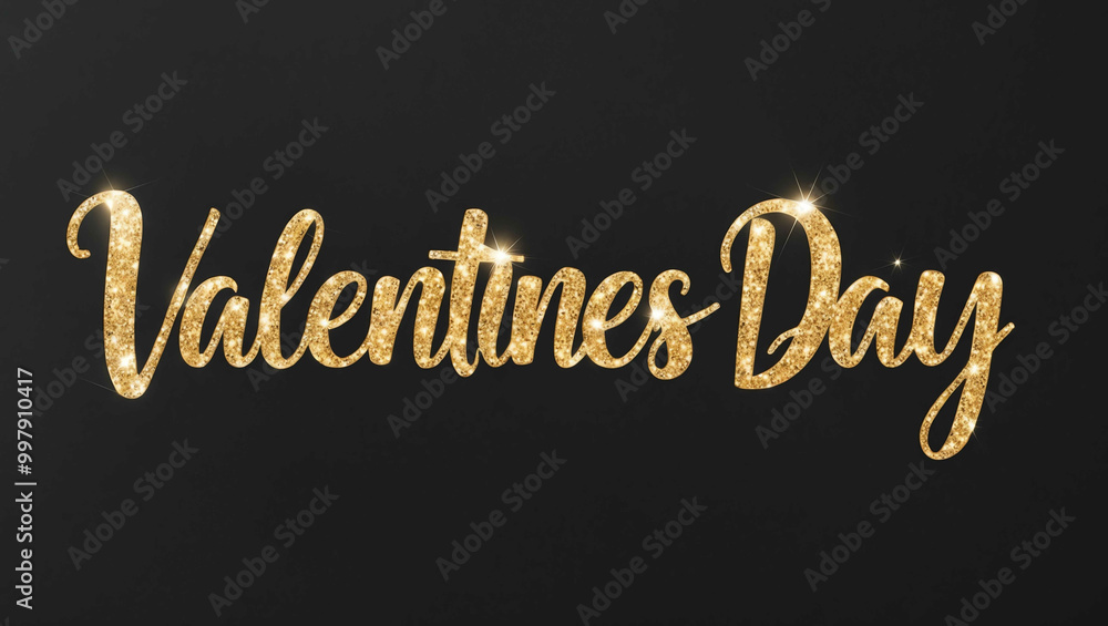 Fototapeta premium valentines day word lettering with glitter gold shining effect on plain black background