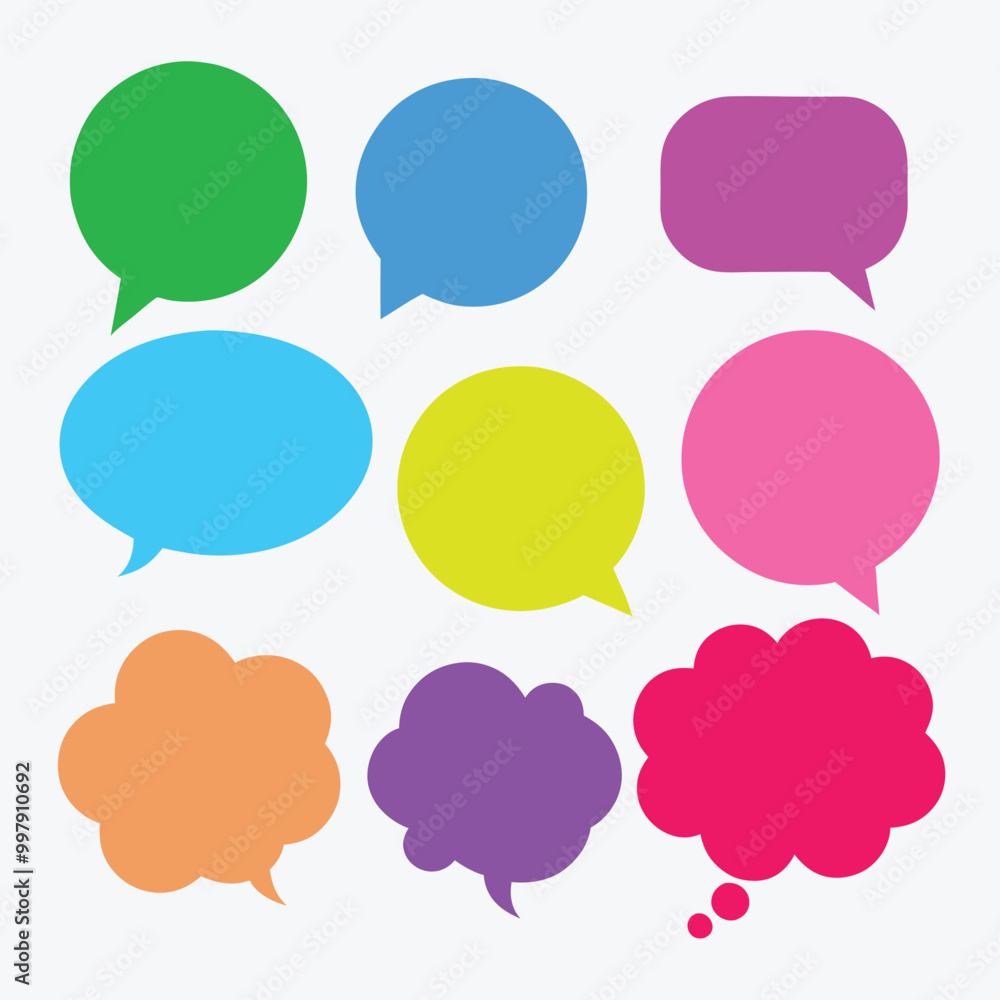 Flat color blank comic speech bubbles bundle set, perfect for creative comic and design projects. Flat color blank comic speech bubbles bundle set, perfect for creative comic and design projects.