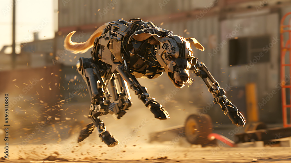 Obraz premium A concept of a futuristic and modern hybrid AI robotic cyber dog.
