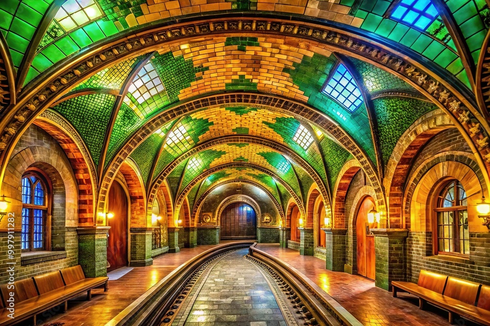 Fototapeta premium Historic Old City Hall Subway Station Interior with Beautiful Architecture and Vintage Design in NYC