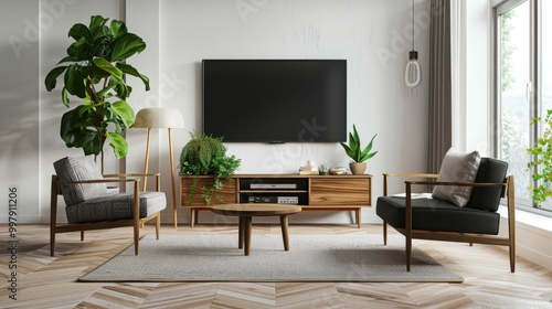 Modern Living Room with Stylish Furniture and Decorative Plants