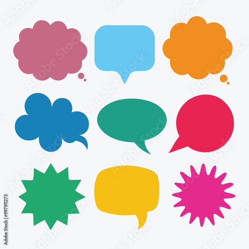 Flat color blank comic speech bubbles bundle set, perfect for creative comic and design projects.