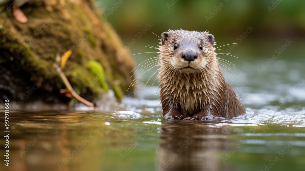 Curious Otter in Natural Water Habitat Curious Otter in Natural Water Habitat