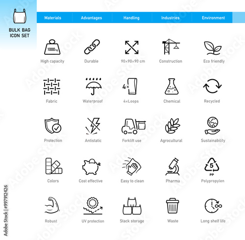 Bulk bag icon set. The outline icons are well scalable and editable. Contrasting vector elements are good for different backgrounds. EPS10.	