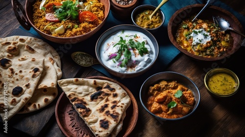 Indian Food Feast: A Table Spread of Delicious Dishes