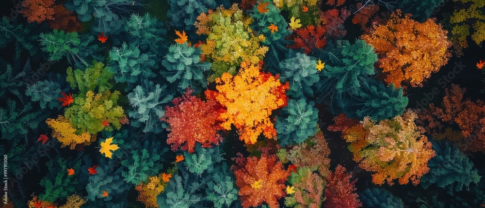 Aerial View of Vibrant Autumn Forest Canopy Aerial View of Vibrant Autumn Forest Canopy