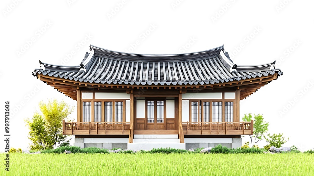 Traditional Korean Hanok House with Curved Roof Traditional Korean Hanok House with Curved Roof