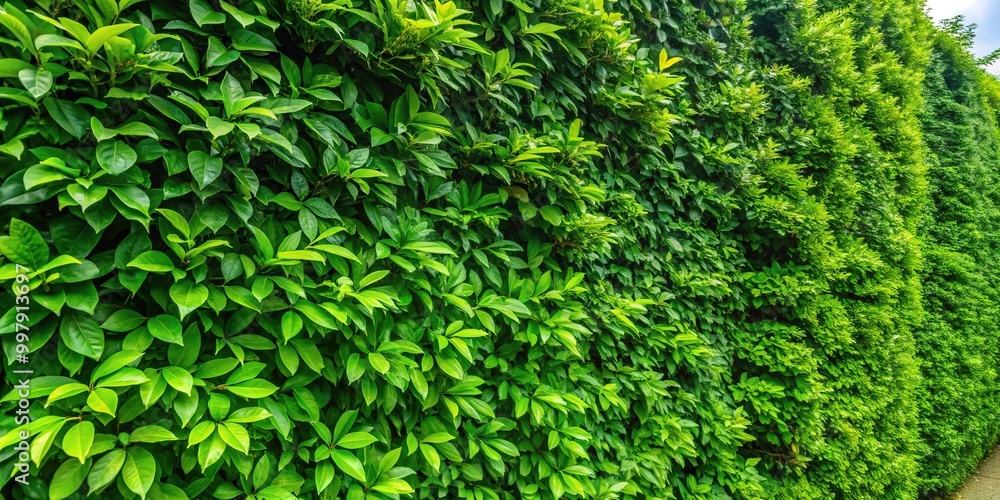 Lush Green Bushwall with Vibrant Foliage Creating a Natural Barrier in a Peaceful Outdoor Setting Lush Green Bushwall with Vibrant Foliage Creating a Natural Barrier in a Peaceful Outdoor Setting