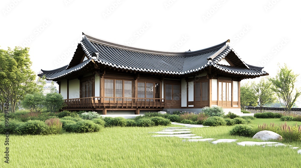 Traditional Korean Hanok House with Lush Garden Traditional Korean Hanok House with Lush Garden