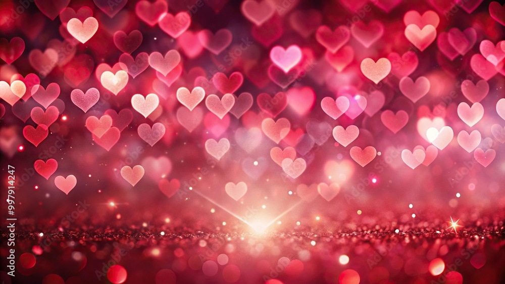 festive red and pink background with heart shaped bokeh festive red and pink background with heart shaped bokeh