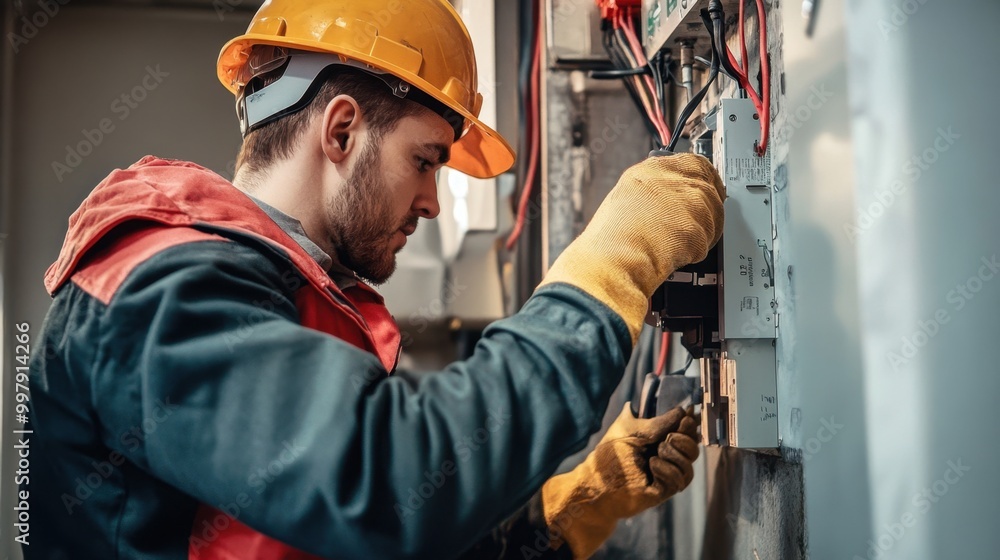 Electrician Working on Lockout Procedures Electrician Working on Lockout Procedures