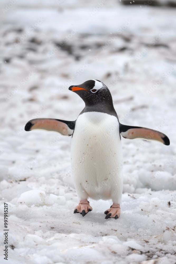 Fototapeta premium Affectionate Gentoo Penguins in a Snowy Habitat