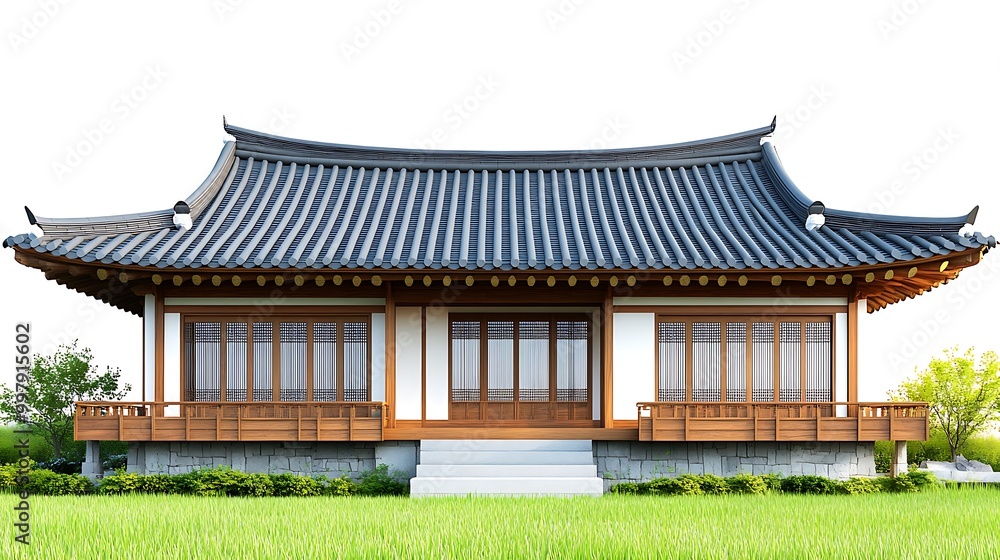Obraz premium Traditional Korean Hanok House with Curved Roof