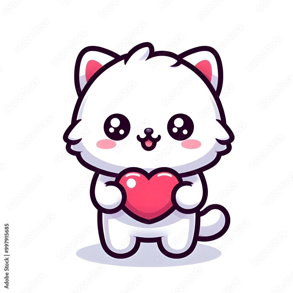 Fototapeta premium Baby cat character holding a heart. Generative ai