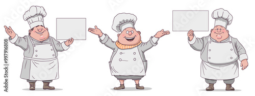 Cheerful Cartoon Chef Holding Blank Sign, Vector Illustration, SVG, or PNG
