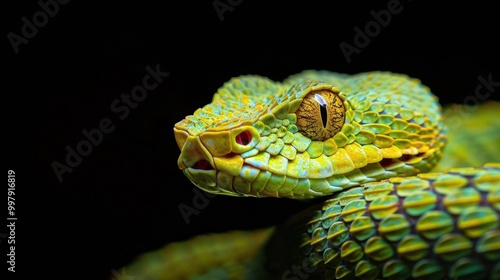 Vibrant Green Snake Close-Up with Intricate Scale Detail